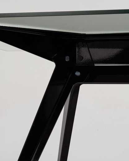 Black glass and metal compass table, 2000s