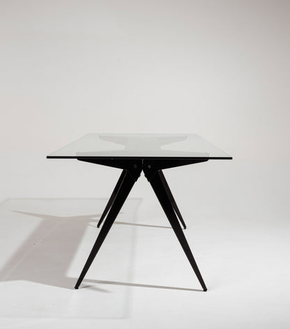 Black glass and metal compass table, 2000s