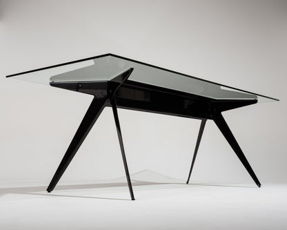 Black glass and metal compass table, 2000s