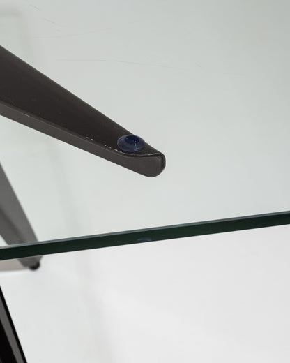 Black glass and metal compass table, 2000s