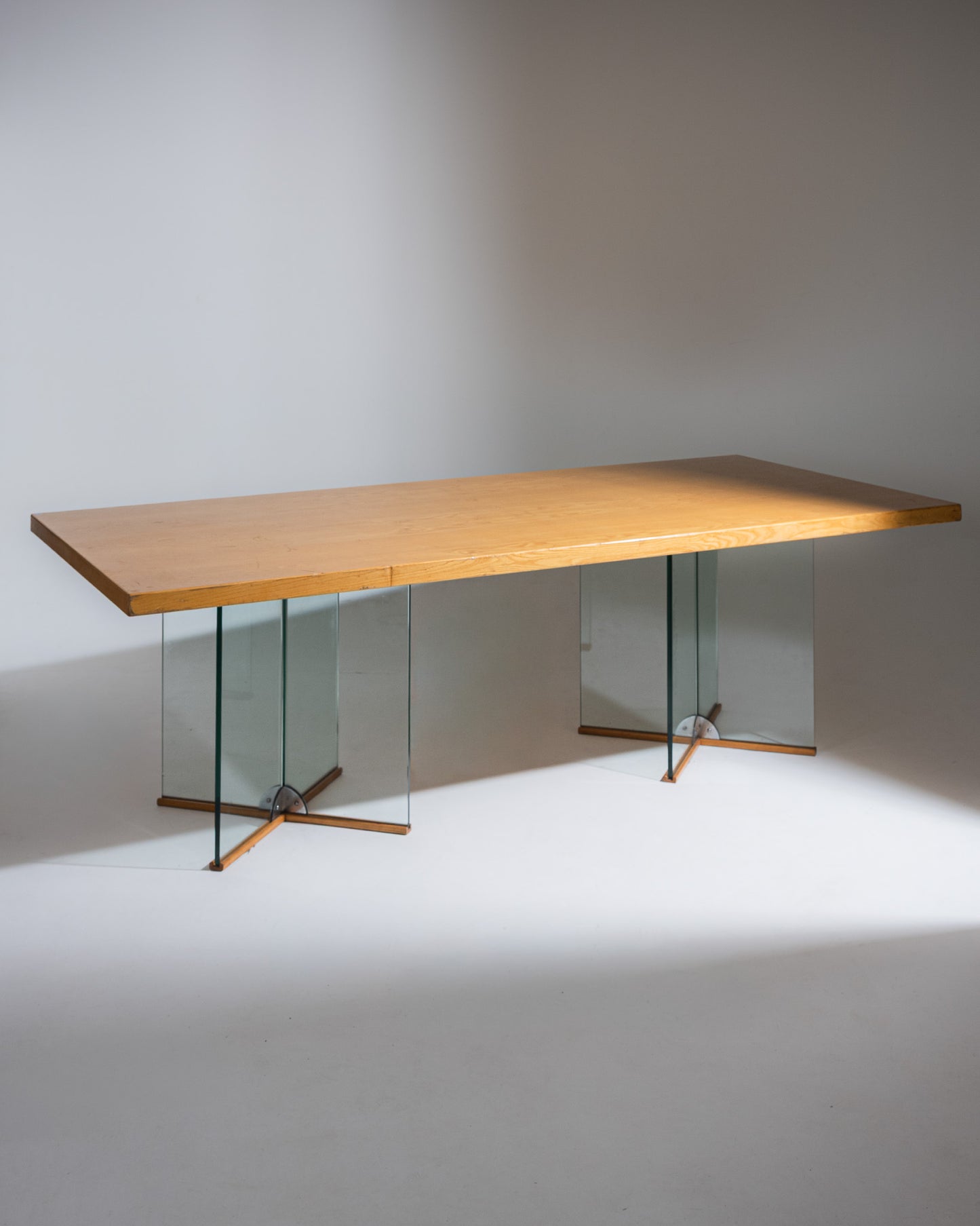 WOOD AND GLASS DINING TABLE