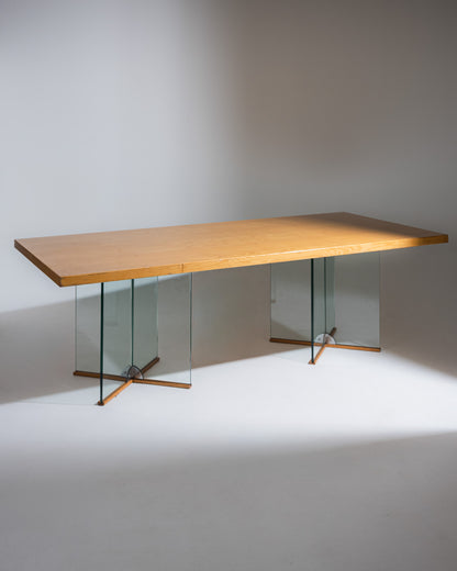 WOOD AND GLASS DINING TABLE