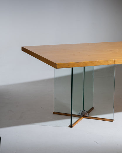 WOOD AND GLASS DINING TABLE
