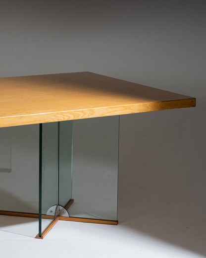 WOOD AND GLASS DINING TABLE