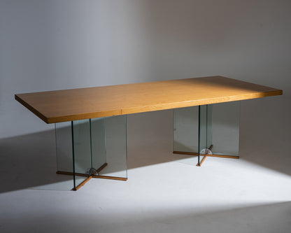 WOOD AND GLASS DINING TABLE