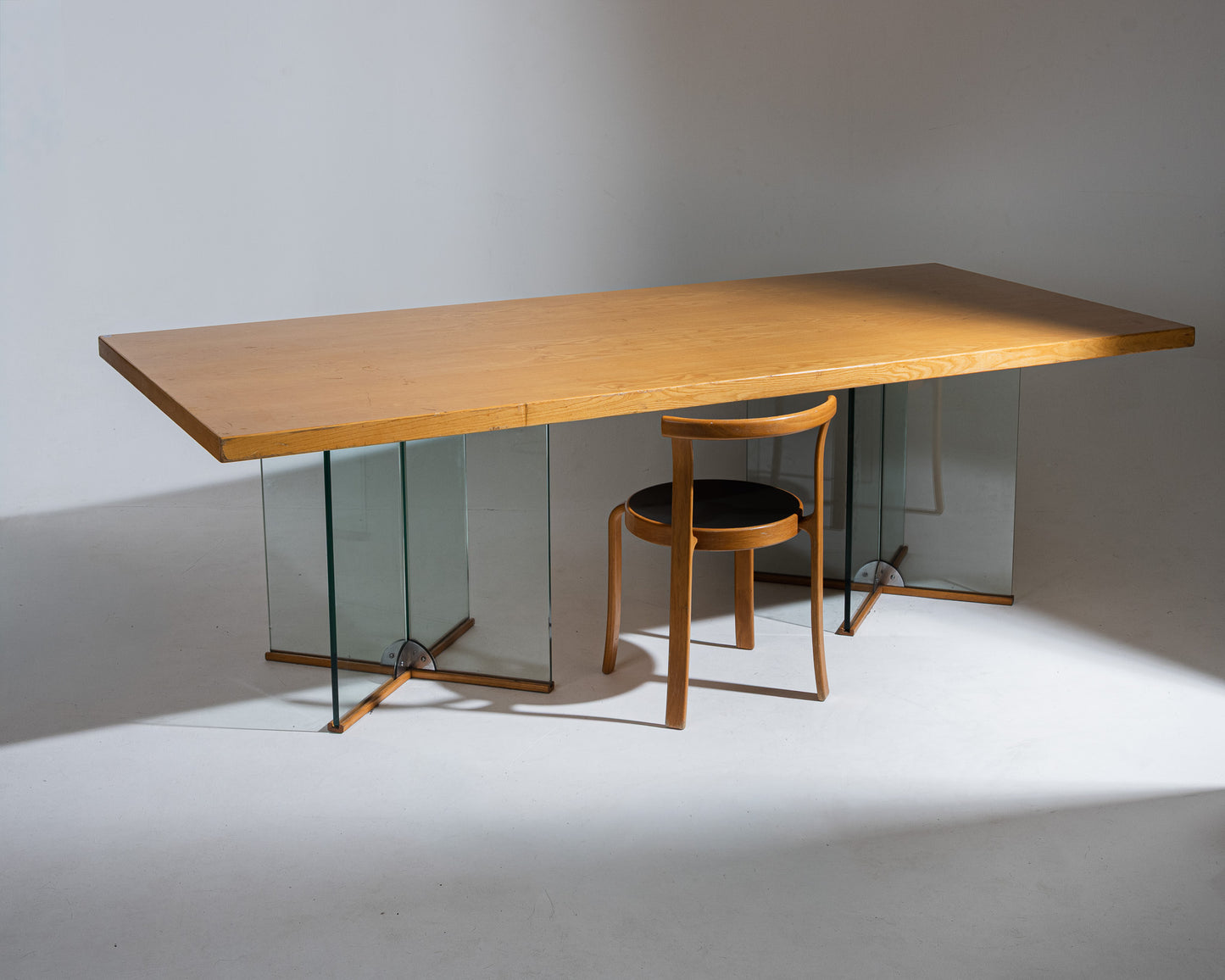 WOOD AND GLASS DINING TABLE