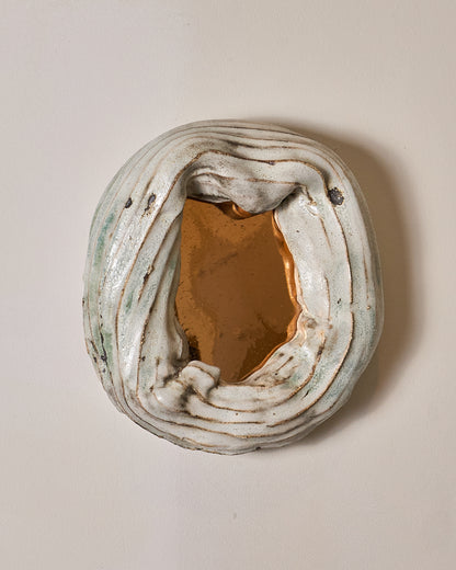 PETIT MIROIR CÉRAMIQUE ET VERRE DORÉ