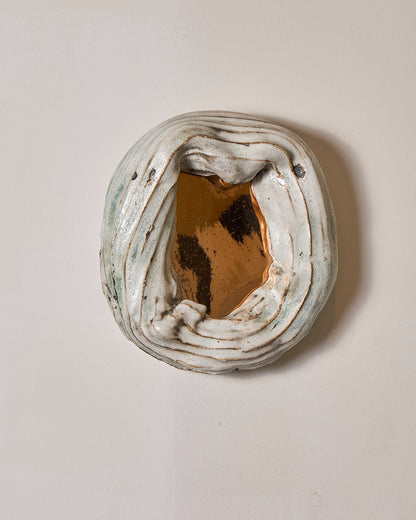 PETIT MIROIR CÉRAMIQUE ET VERRE DORÉ