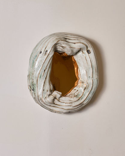 PETIT MIROIR CÉRAMIQUE ET VERRE DORÉ