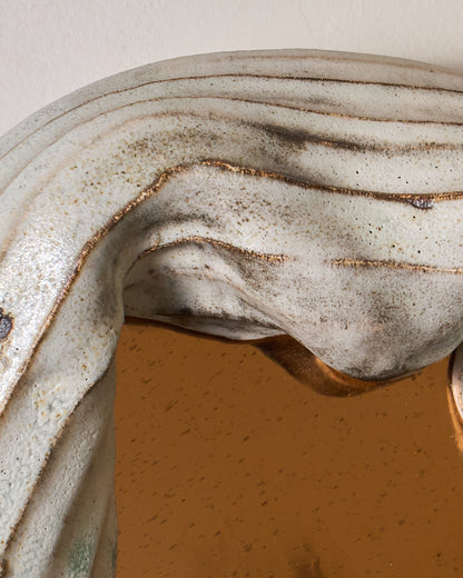 PETIT MIROIR CÉRAMIQUE ET VERRE DORÉ