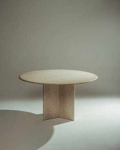 TABLE À MANGER RONDE EN TRAVERTIN, 1980s