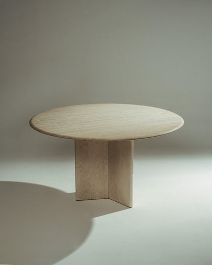 TABLE À MANGER RONDE EN TRAVERTIN, 1980s
