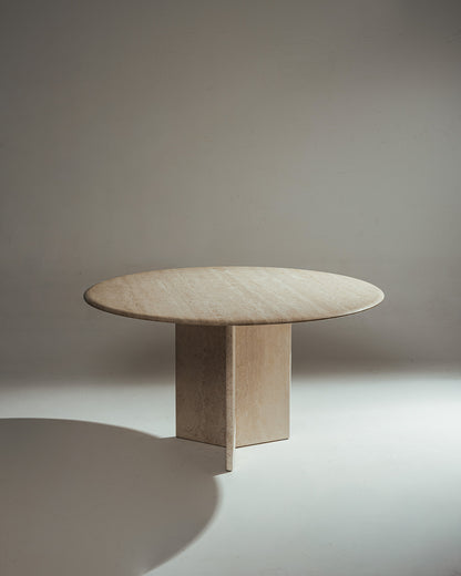 TABLE À MANGER RONDE EN TRAVERTIN, 1980s