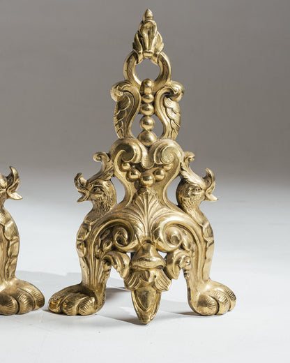 PAIRE DE CHENETS EN BRONZE ROCAILLE, 1920s