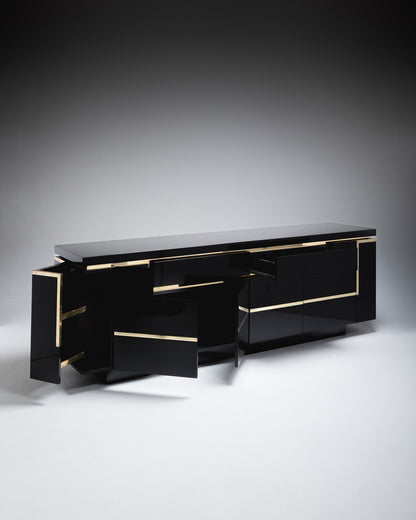 BLACK LACQUERED SIDEBOARD, JEAN-CLAUDE MAHEY, 1970s