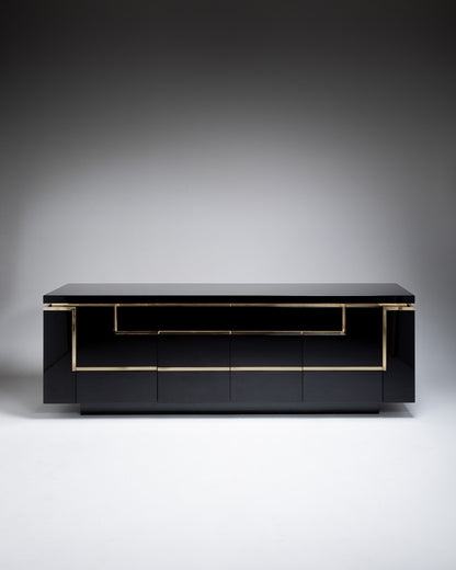 BLACK LACQUERED SIDEBOARD, JEAN-CLAUDE MAHEY, 1970s