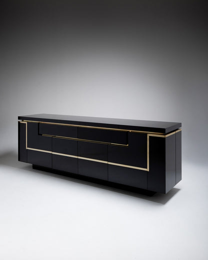 BLACK LACQUERED SIDEBOARD, JEAN-CLAUDE MAHEY, 1970s