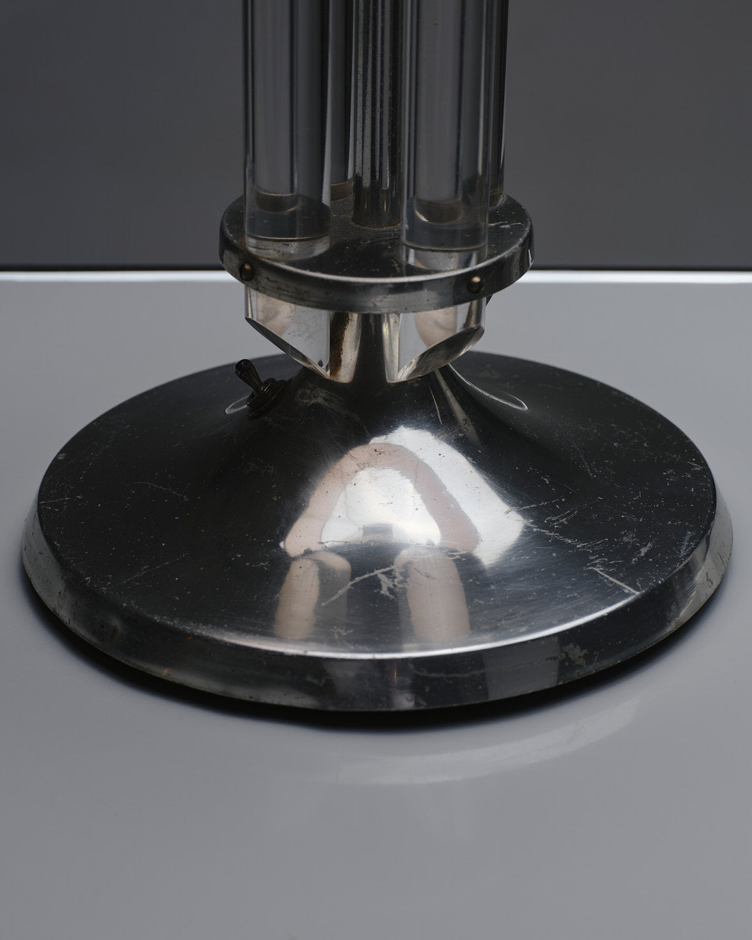 Plexiglass and metal art deco lamp, 1930s