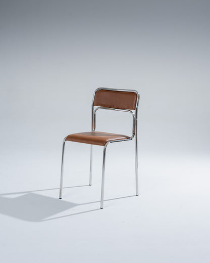 PAIR OF TUBULAR STEEL AND COGNAC LEATHERETTE CHAIRS, 1980s