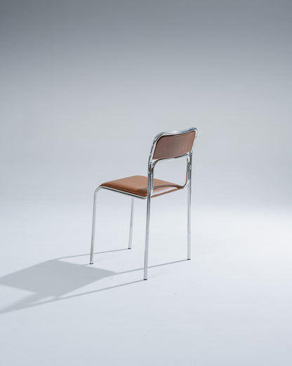 TUBULAR STEEL AND COGNAC LEATHERETTE CHAIR, 1980s