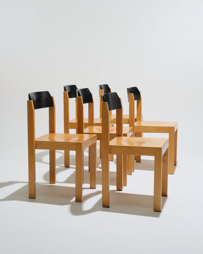 SET DE 6 CHAISES EMPILABLES EN BOIS, 1950s