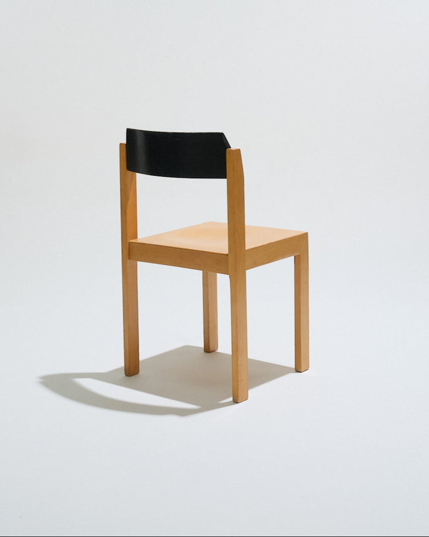 Set of 8 stackable wooden chairs, 1950s