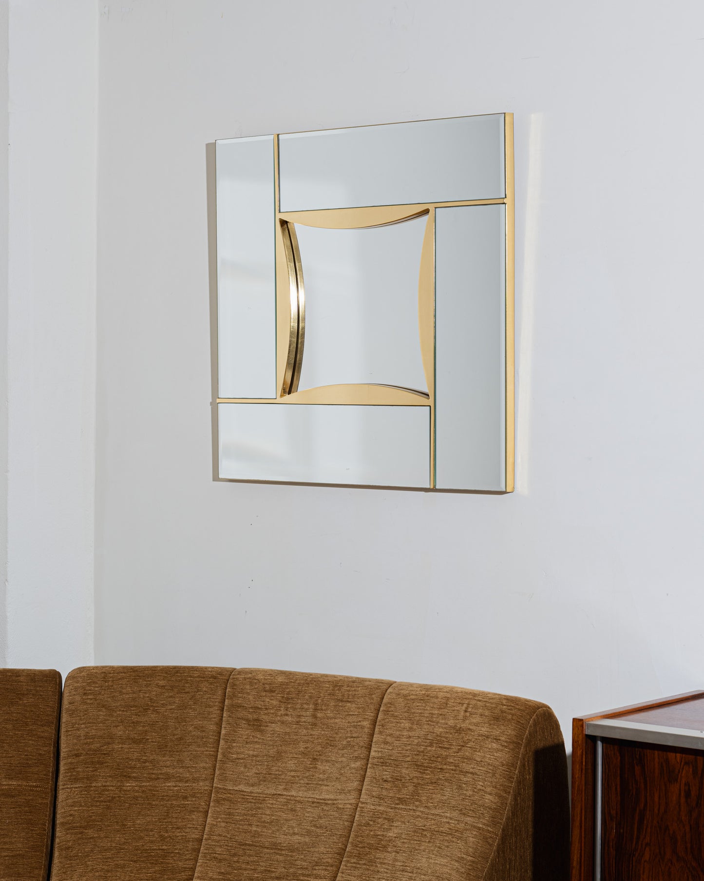 CLOISONNÉ GLASS AND BRASS MIRROR, 1970s