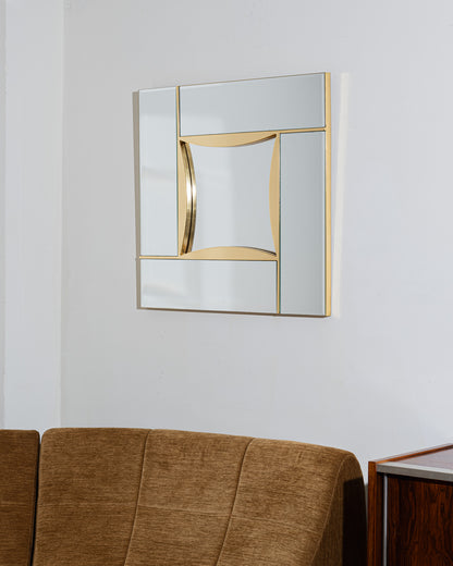 CLOISONNÉ GLASS AND BRASS MIRROR, 1970s