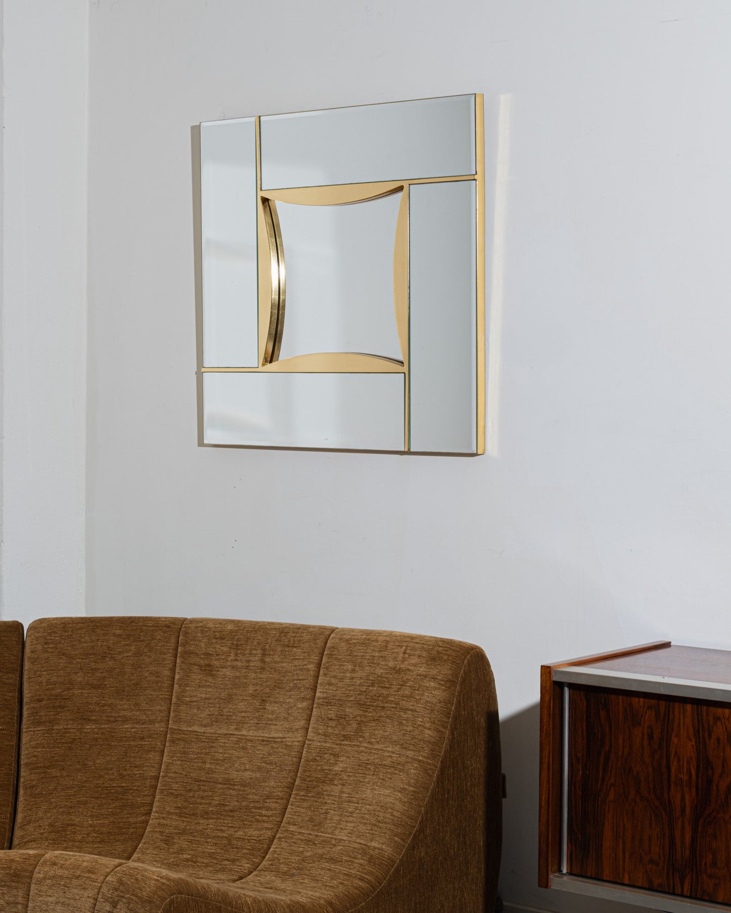 CLOISONNÉ GLASS AND BRASS MIRROR, 1970s