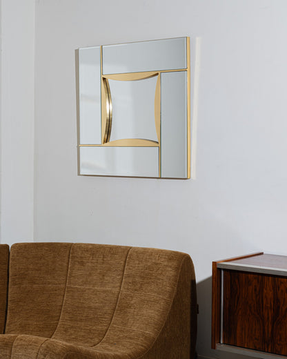 CLOISONNÉ GLASS AND BRASS MIRROR, 1970s