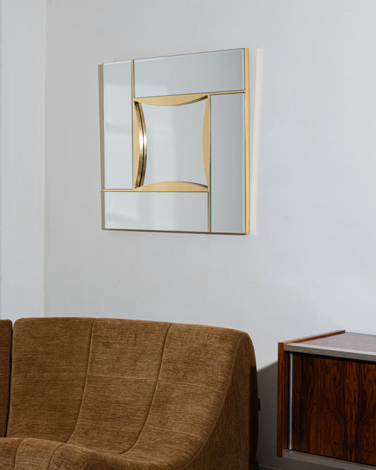 CLOISONNÉ GLASS AND BRASS MIRROR, 1970s