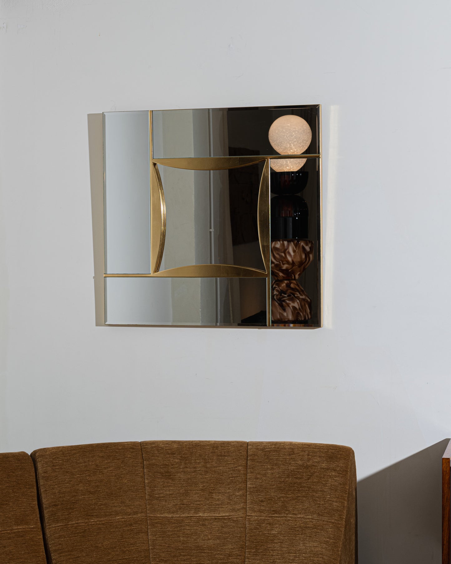 CLOISONNÉ GLASS AND BRASS MIRROR, 1970s