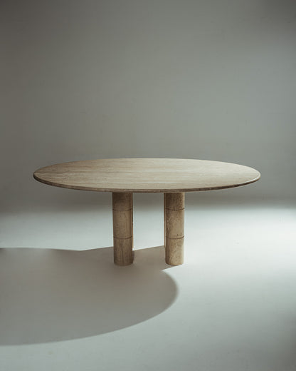OVAL TRAVERTINE DINING TABLE, ROCHE-BOBOIS, 1970s 