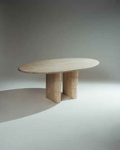 OVAL TRAVERTINE DINING TABLE, ROCHE-BOBOIS, 1970s 