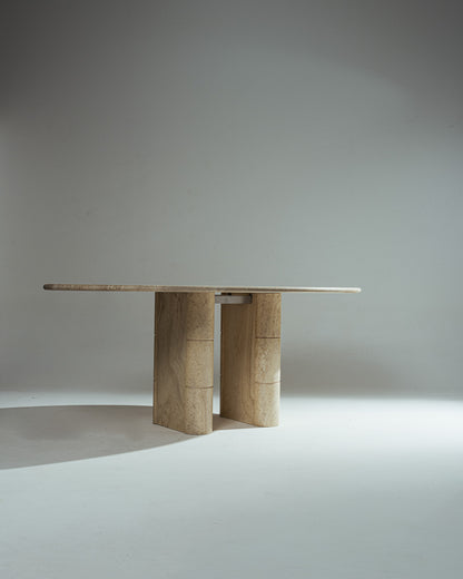 OVAL TRAVERTINE DINING TABLE, ROCHE-BOBOIS, 1970s 