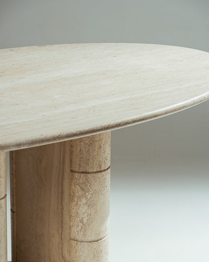 OVAL TRAVERTINE DINING TABLE, ROCHE-BOBOIS, 1970s 