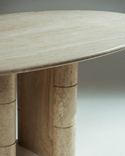 OVAL TRAVERTINE DINING TABLE, ROCHE-BOBOIS, 1970s 