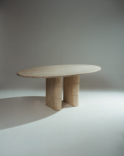 OVAL TRAVERTINE DINING TABLE, ROCHE-BOBOIS, 1970s 