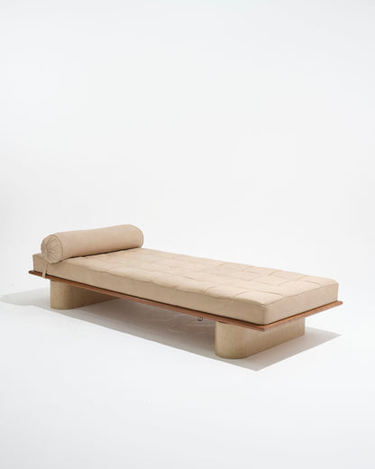 DAYBED EN CUIR BEIGE ET TRAVERTIN, 1980s