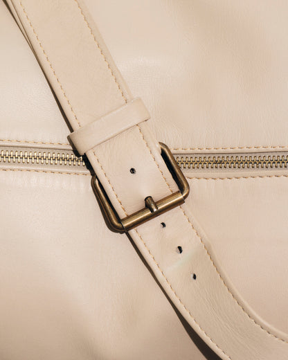 DAYBED EN CUIR BEIGE ET TRAVERTIN, 1980s