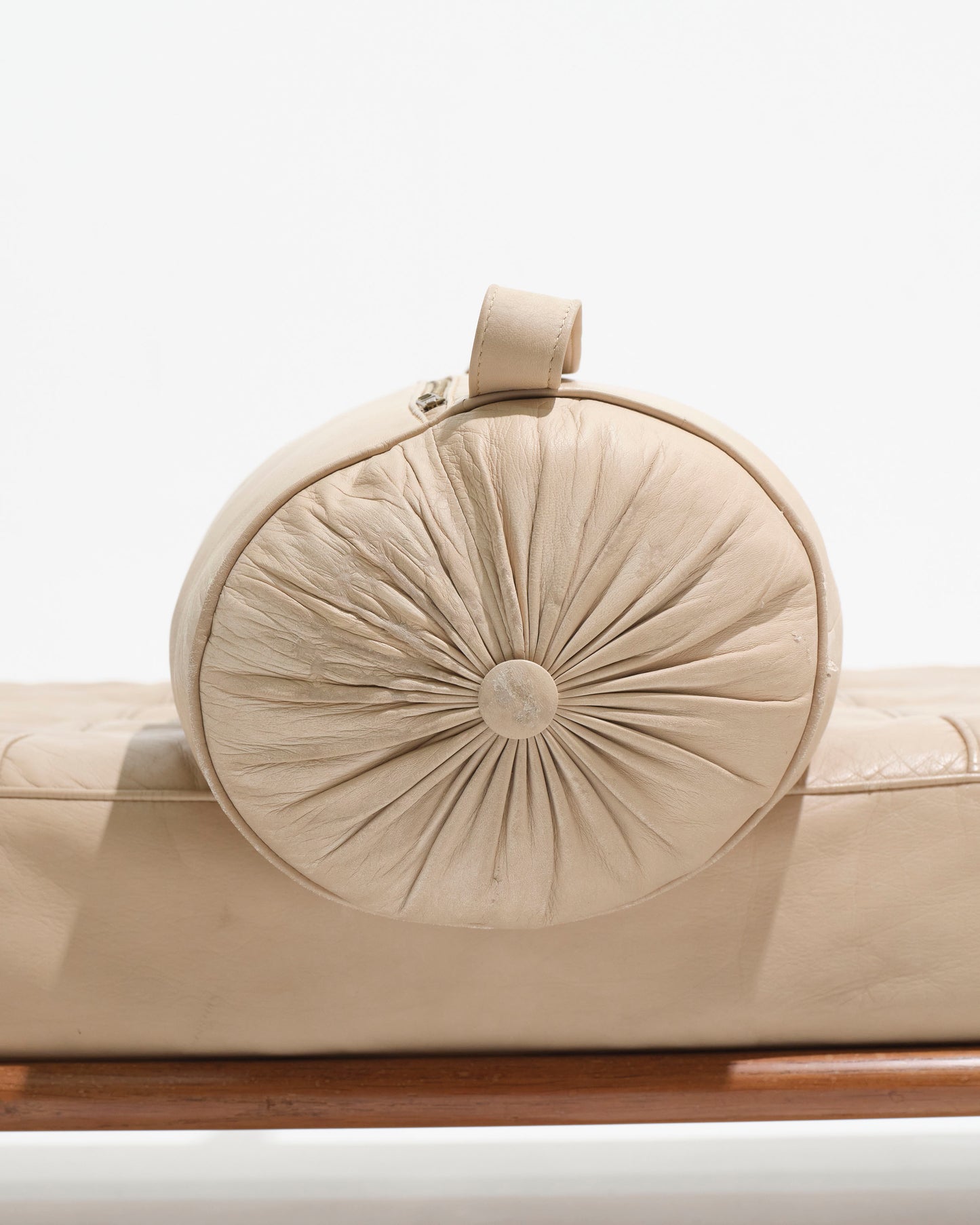 DAYBED EN CUIR BEIGE ET TRAVERTIN, 1980s