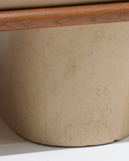 DAYBED EN CUIR BEIGE ET TRAVERTIN, 1980s