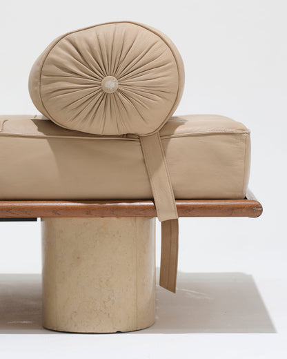 DAYBED EN CUIR BEIGE ET TRAVERTIN, 1980s