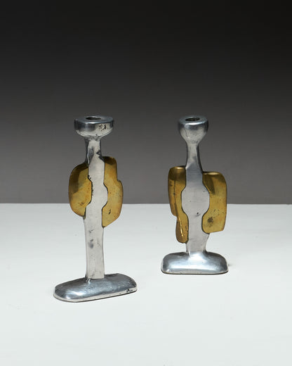 PAIR OF BRUTALIST CANDLESTICKS, 1970s 