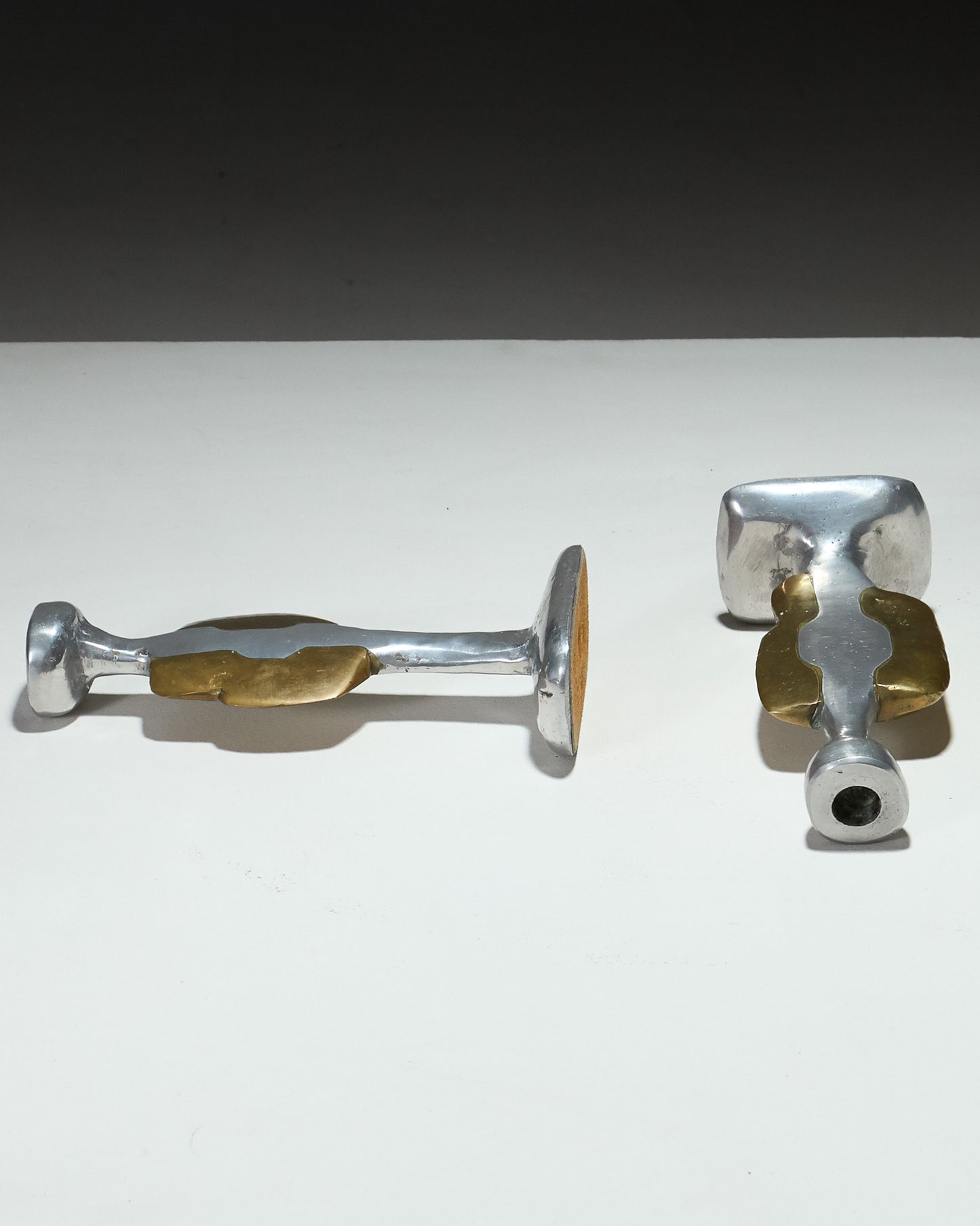 PAIR OF BRUTALIST CANDLESTICKS, 1970s 