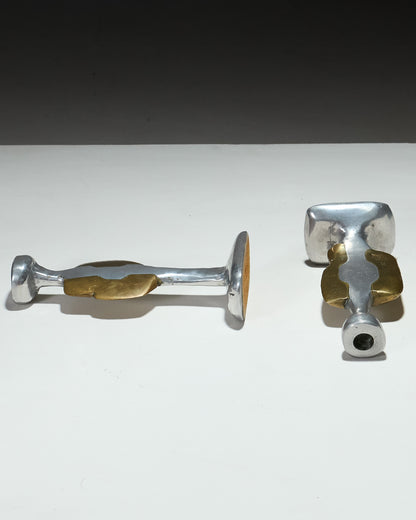 PAIR OF BRUTALIST CANDLESTICKS, 1970s 