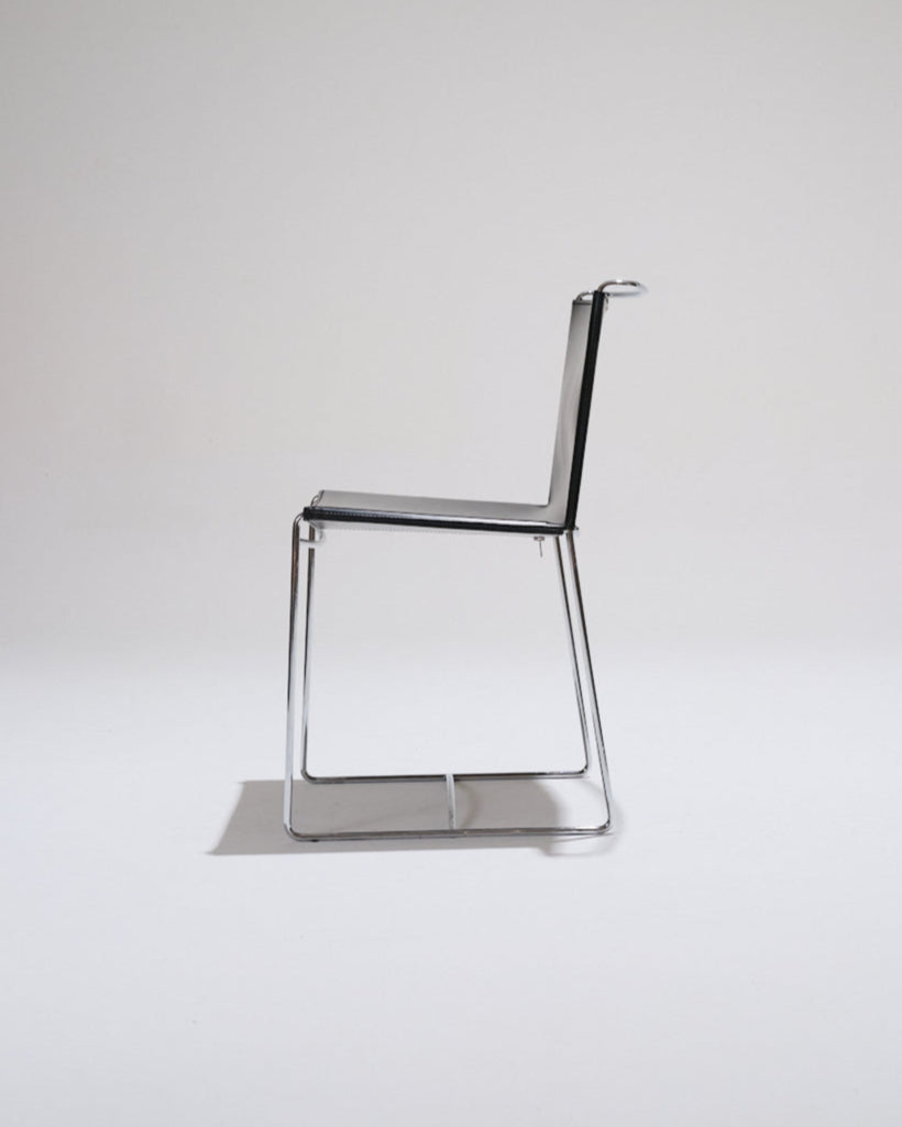 BLACK LEATHER WIRE CHAIR, PASCAL MOURGUE, 1990s