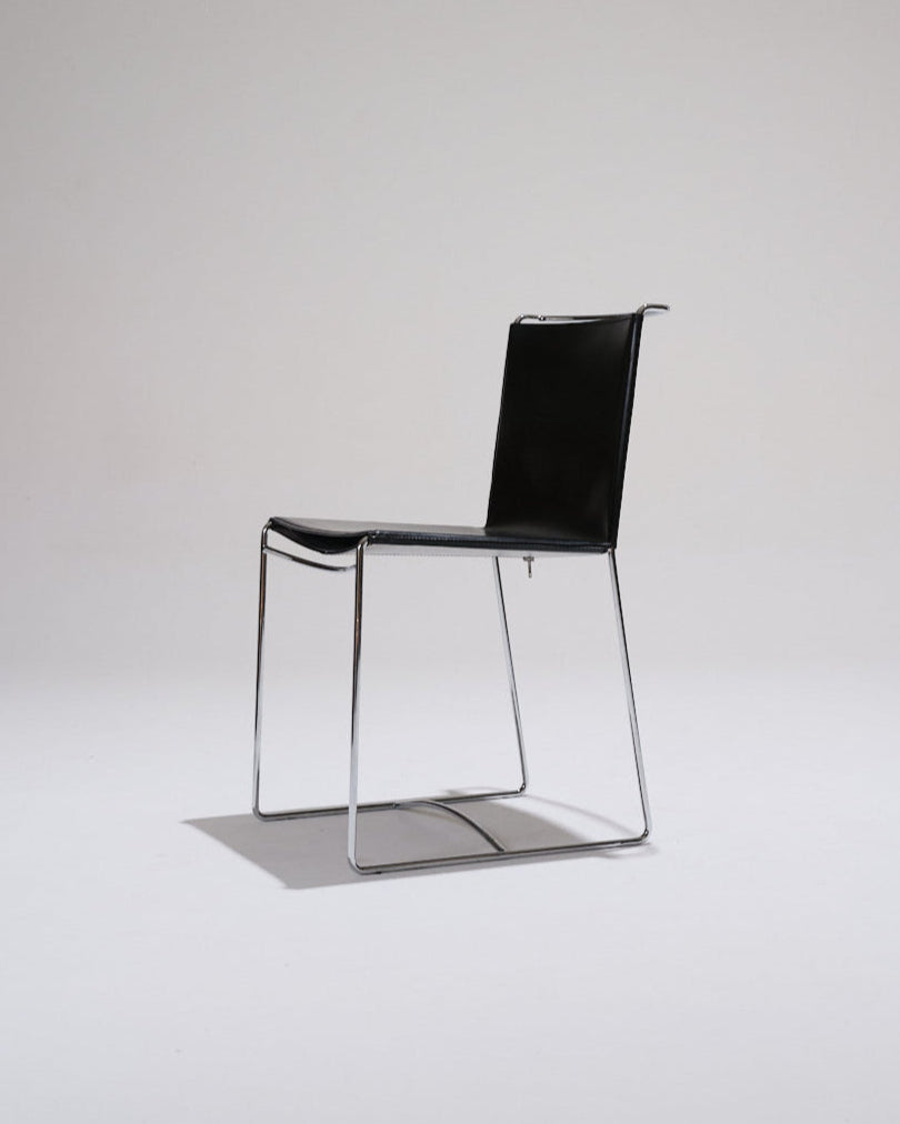 BLACK LEATHER WIRE CHAIR, PASCAL MOURGUE, 1990s