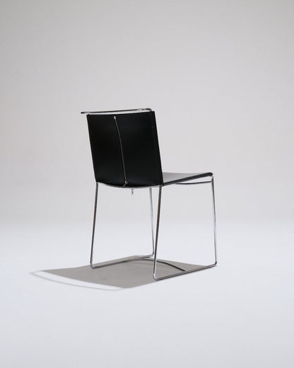 BLACK LEATHER WIRE CHAIR, PASCAL MOURGUE, 1990s