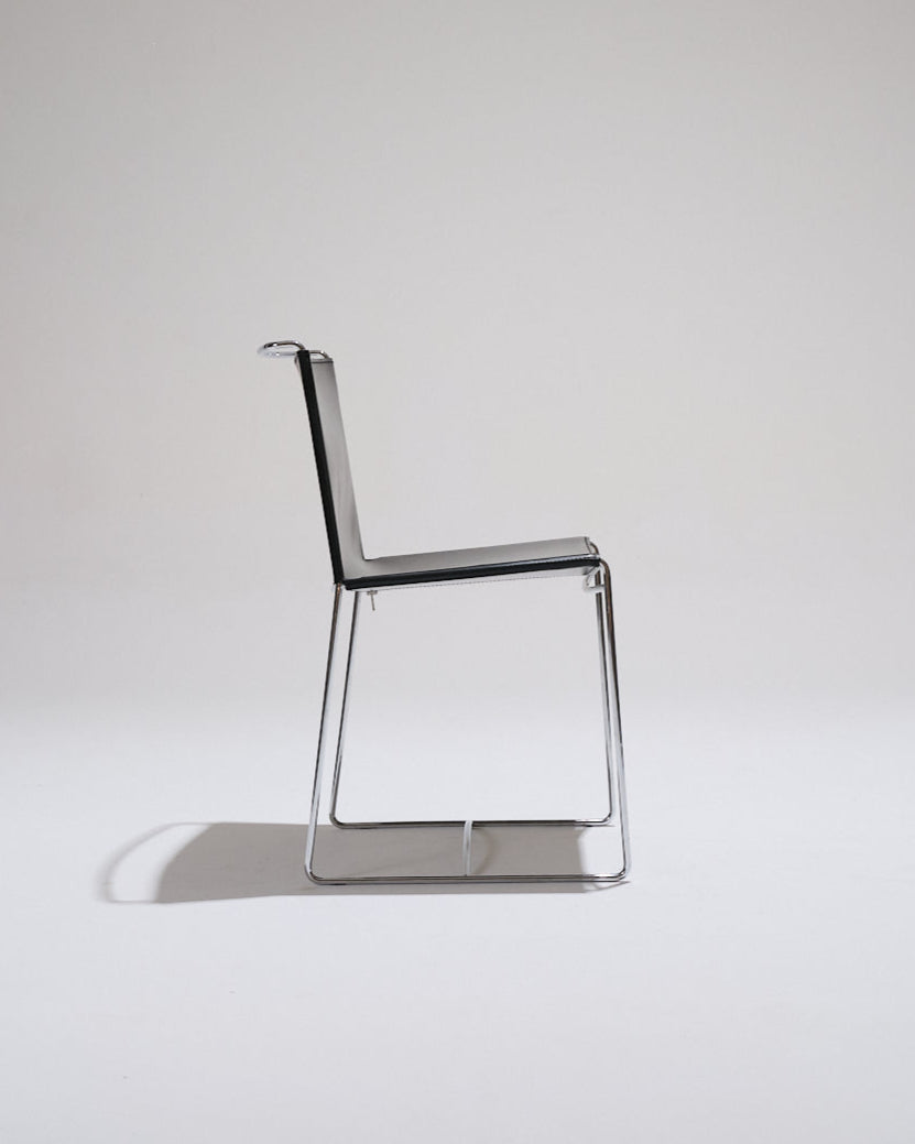 BLACK LEATHER WIRE CHAIR, PASCAL MOURGUE, 1990s